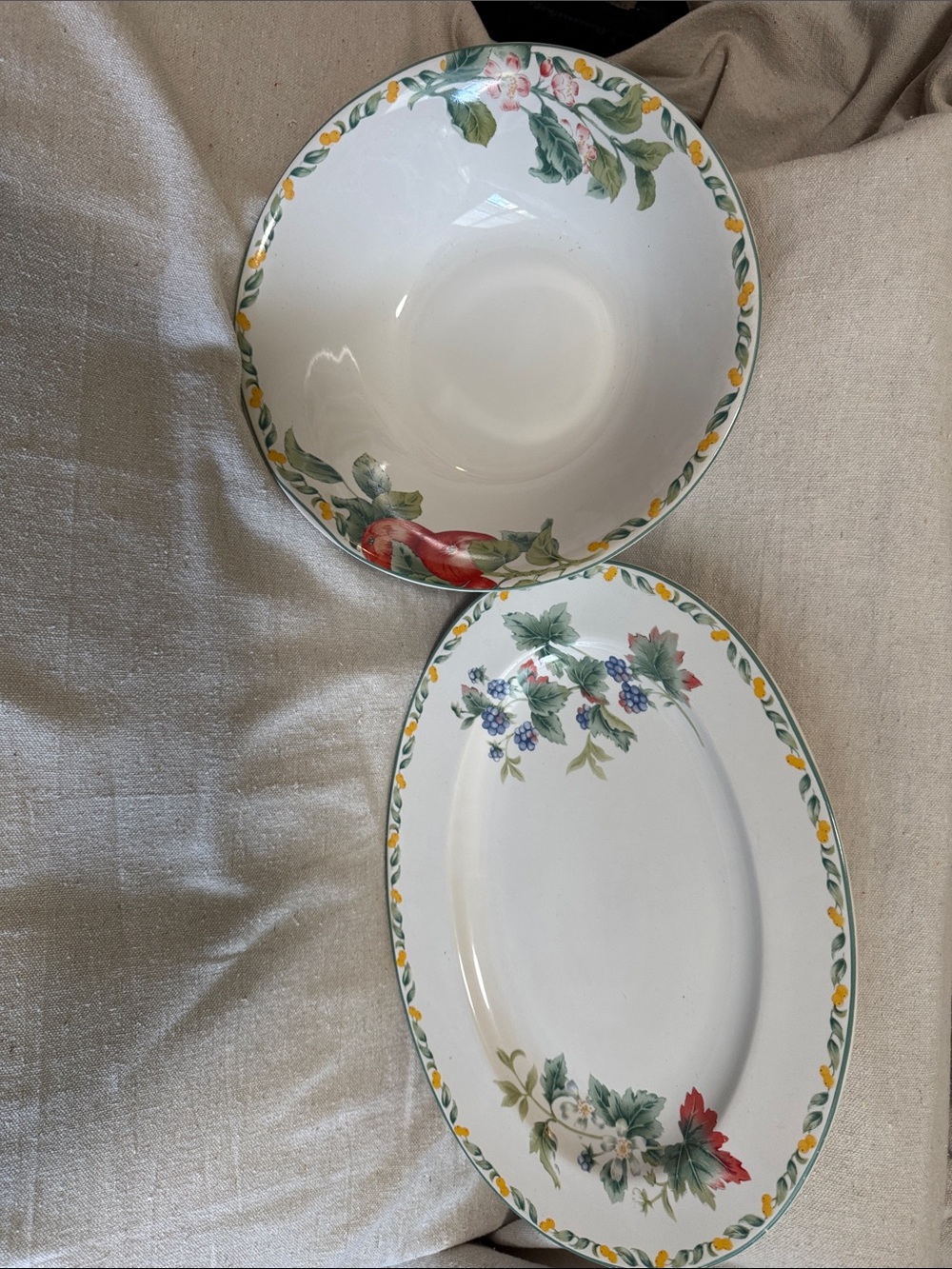 Avon Julie Pople Country Fruit Ceramic Serving Bowl & Oval Platter